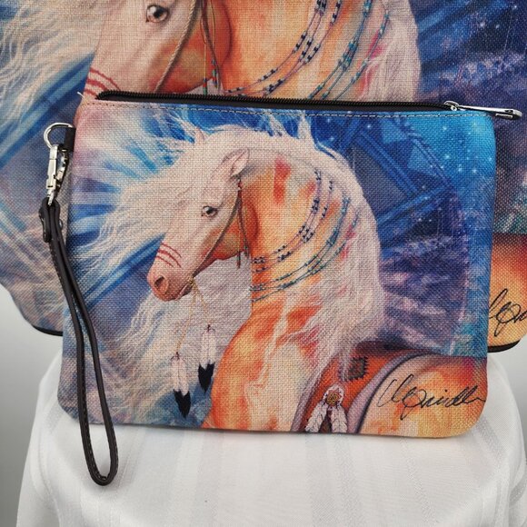 MONTANA WEST Horse Graphic Canvas Shoulder Tote & Wristlet Set NWT - Picture 8 of 11